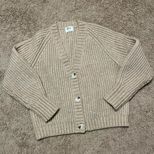 ZYIA Beige Button-Up Ribbed V-Neck Cardigan
